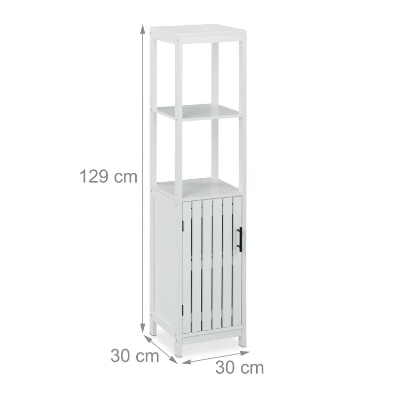 Armoire de salle de bains étroite 2 compartiments 4 étagères design moderne finition élégante en bois blanc 13_0016604
