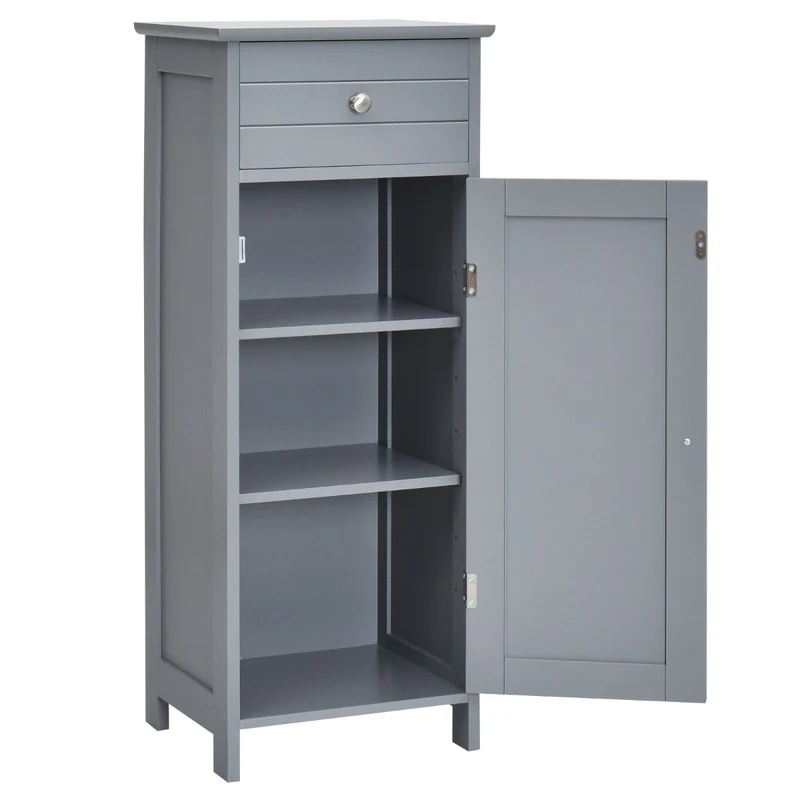 Meuble de salle de bain 35,6 x 30,5 x 88 cm avec tiroir et étagères réglables style moderne en mdf gris 20_0018074