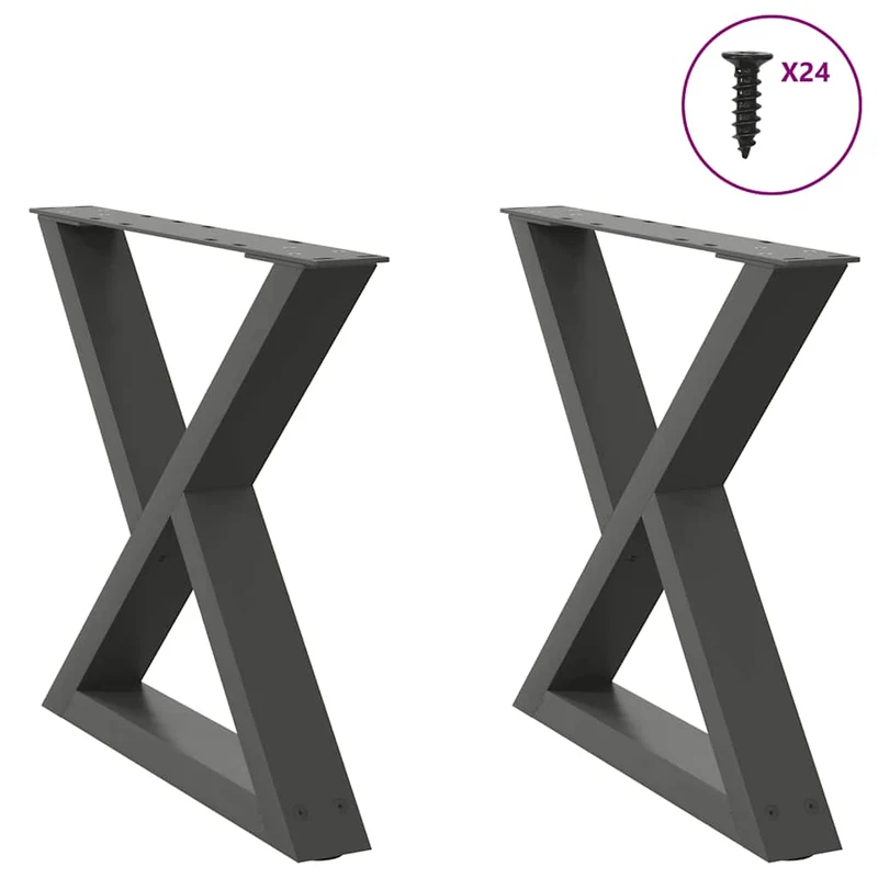 Lot de 2 pieds de table basse modernes 50 x 43 cm avec patins réglables en acier anthracite 02_0056992