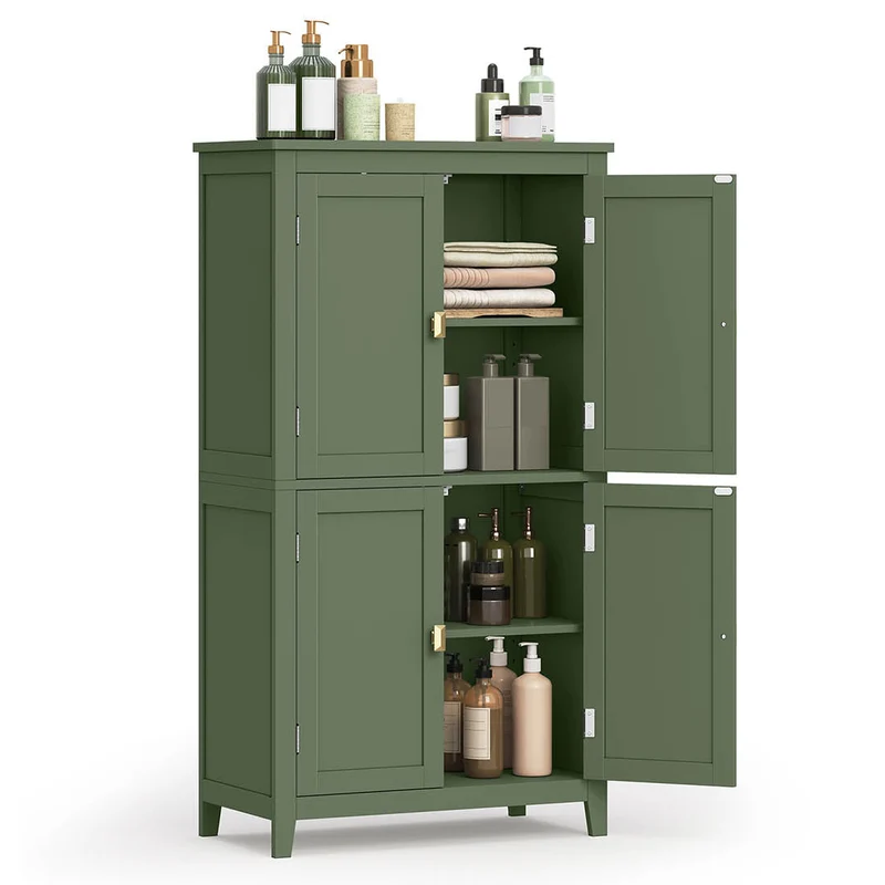 Armoire de salle de bain placard de cuisine meuble de rangement avec 2 tiroirs et 2 portes étagères réglables 30 x 60 x 110 cm vert 12_0004026
