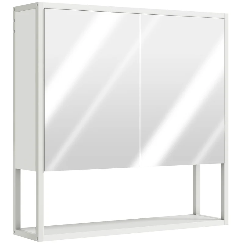 Armoire murale miroir salle de bain 60 x 16 x 60 cm fermeture étagère 3 niveaux design en panneau de particules blanc 21_0002753