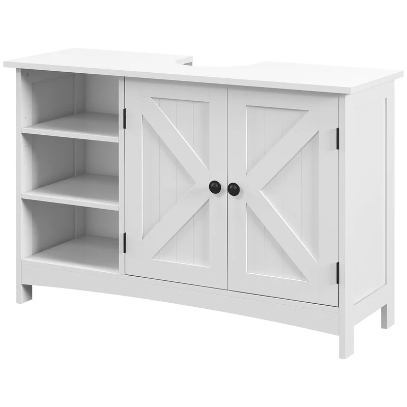 Meuble sous vasque salle de bain 90 x 30 x 60 cm rangement modulable étagères réglables classique épuré en MDF blanc 21_0002001