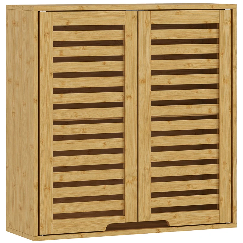 Armoire murale de salle de bain 60 x 20 x 60 cm étagère réglable montage mural style scandinave en bambou bois naturel 21_0002786
