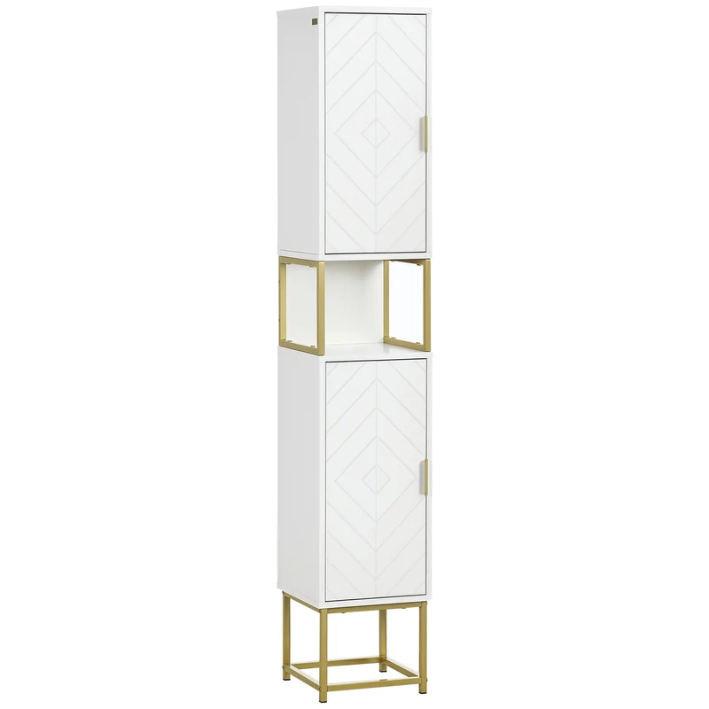 Colonne rangement salle de bain 30 x 30 x 170,7 cm niche 2 portes étagère réglable fixation murale moderne en MDF blanc 21_0001943