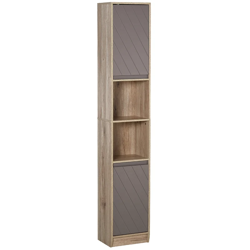 Colonne de rangement salle de bain fine 30 x 24 x 170 cm gain de place étagères réglables design scandinave en MDF gris 21_0001862