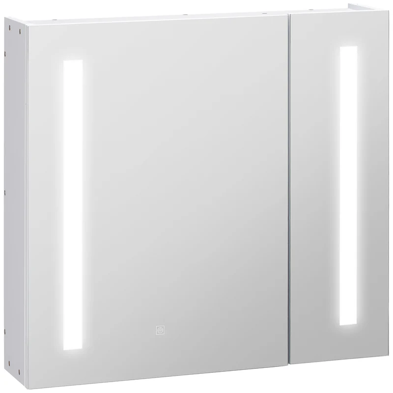 Armoire miroir murale salle de bain 70 x 15 x 65 cm 3 niveaux rangement éclairage led réglable contemporain en MDF blanc 21_0001917
