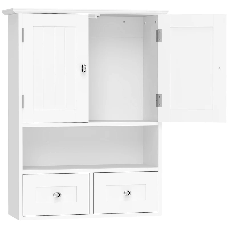 Armoire murale de salle de bain 50,8 x 17,8 x 66 cm gain de place rangement protégé moderne avec 2 tiroirs en MDF blanc 21_0002664