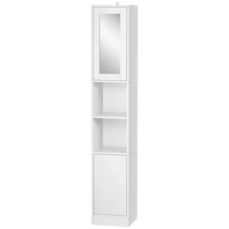 Colonne de salle de bain haute 30 x 28 x 170 cm miroir étagères réglables design épuré en panneau de particules blanc 21_0001925