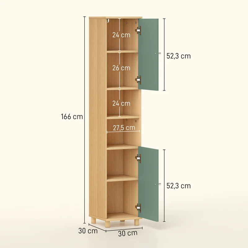 Colonne de rangement salle de bain 30 x 30 x 166 cm étagères réglables design moderne en panneau de particules vert 21_0002101