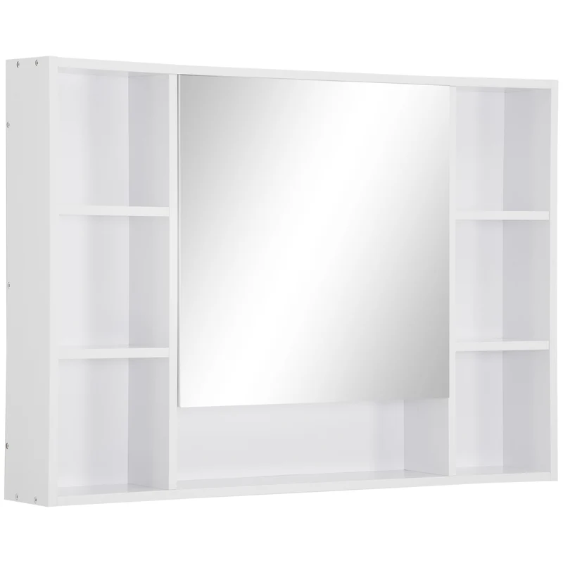 Armoire murale salle de bain avec miroir 100 x 15 x 70 cm compact rangement optimisé contemporain épuré en MDF blanc 21_0001912