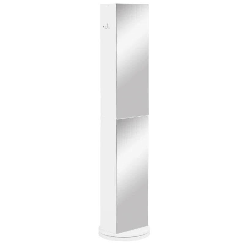 Colonne pivotante salle de bain 36 x 36 x 171 cm miroir long rangement 6 étagères moderne en panneau de particules blanc 21_0001937