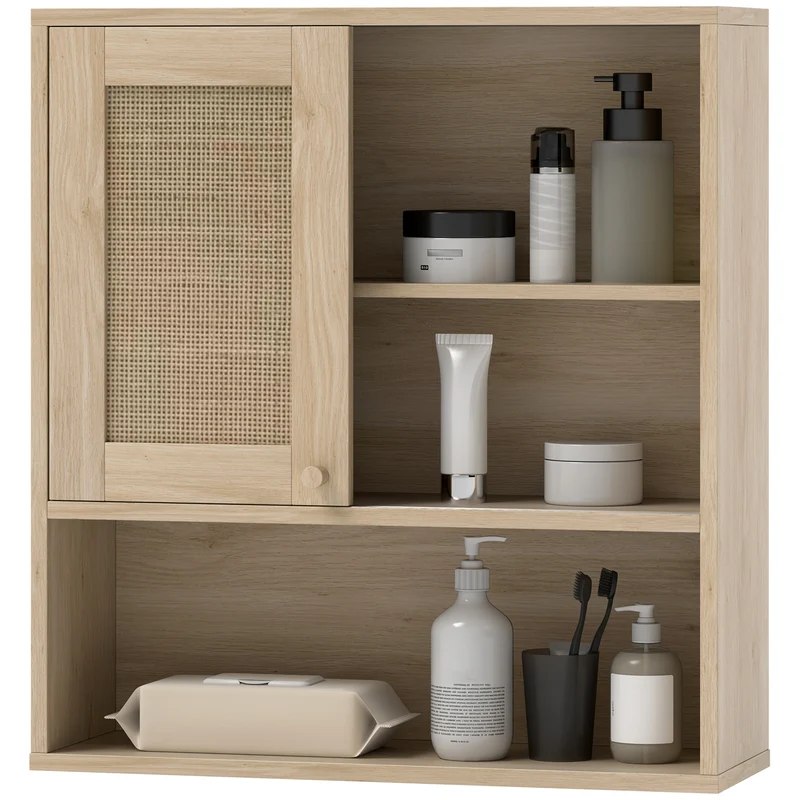 Armoire murale salle de bain 60 x 19,8 x 65 cm gain de place coulissante épuré en panneau de particules bois naturel 21_0002729