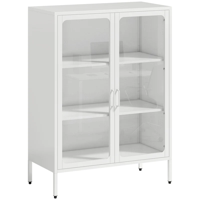Armoire de bureau 80 x 40 x 110 cm étagères réglables rangement pratique style industriel contemporain en acier blanc 21_0006407