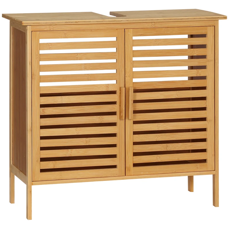 Meuble sous vasque 66 x 29 x 61.5 cm rangement ventilé portes persiennes design anti basculement utile en bambou naturel 21_0001932