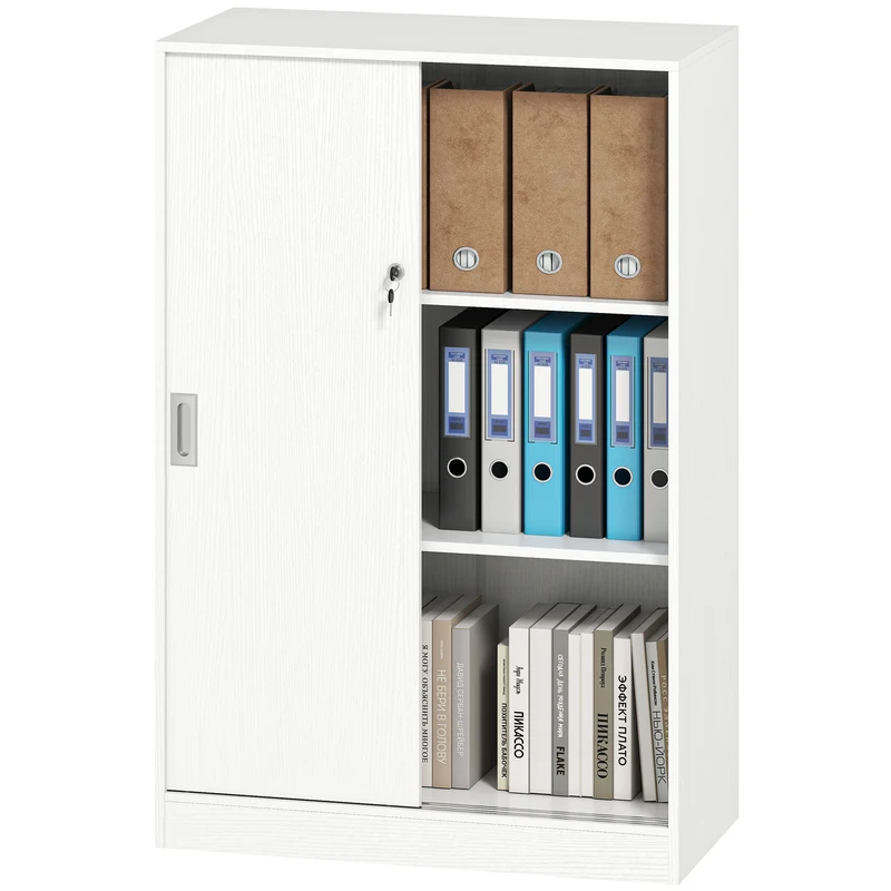 Armoire de bureau 2 portes coulissantes 80 x 40 x 120 cm verrouillable rangement moderne en panneaux de particules blanc 21_0002432