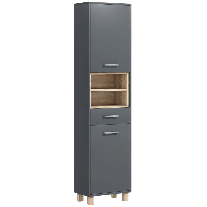 Colonne salle de bain 40 x 24 x 160 cm gain de place tiroir et placards style moderne épuré anti basculement en MDF gris 21_0002046