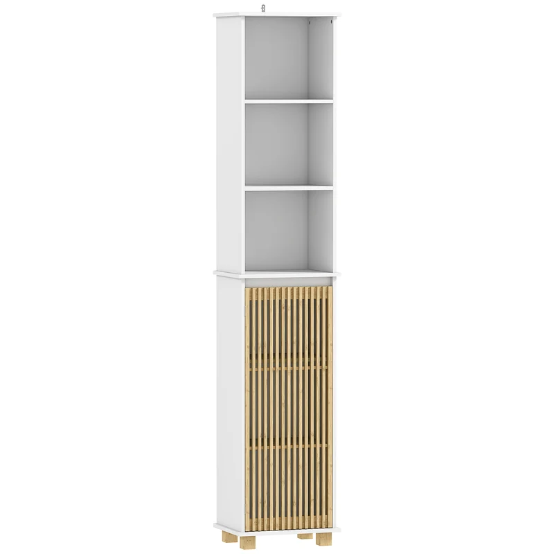 Colonne de salle de bain étroite rangement 35 x 26 x 173 cm gain de place ventilée style scandinave épuré en MDF blanc 21_0002074