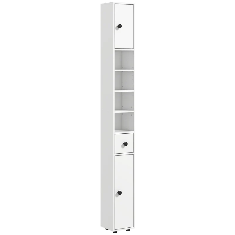 Colonne de rangement salle de bain 20 x 20 x 180 cm tiroir gain de place style moderne en panneau de particules blanc 21_0001996