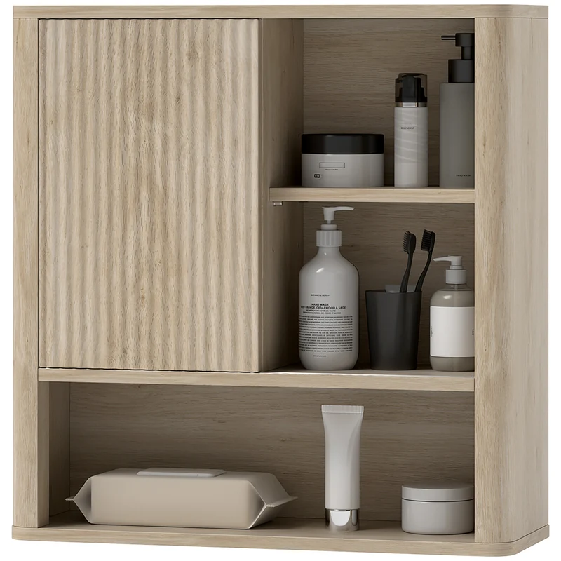 Armoire murale salle de bain 60 x 20 x 62 cm porte coulissante et étagères réglables moderne épuré en MDF bois naturel 21_0002730