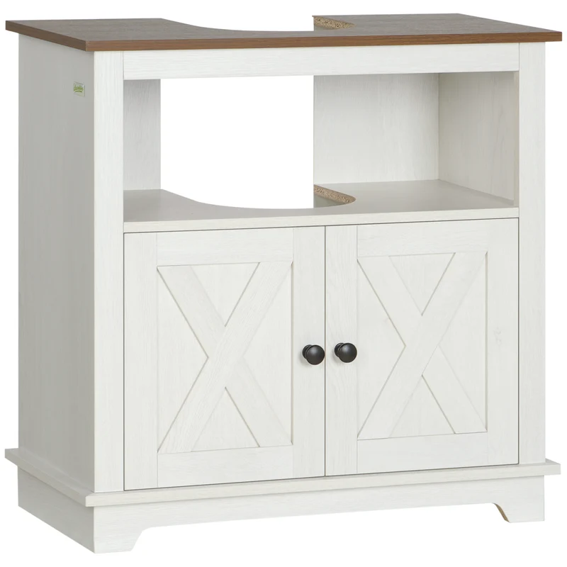 Meuble sous vasque 60 x 30 x 60 cm découpe en u gain de place contemporain finition mate en panneau de particules blanc 21_0001944