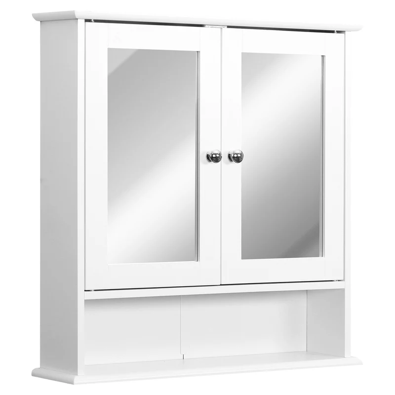 Armoire murale étagère 56 x 13 x 58 cm avec étagère réglable porte miroir gain de place moderne très épuré en MDF blanc 21_0001854