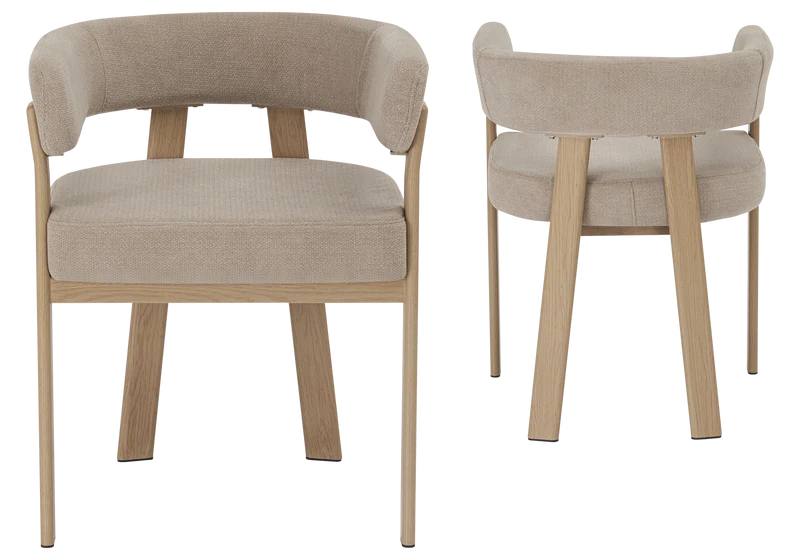 Fauteuil de table bouclé taupe chêne - Mura x4
