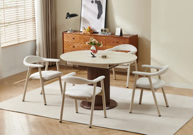 Ensemble table à manger extensible noyer et 4 chaises - Leon