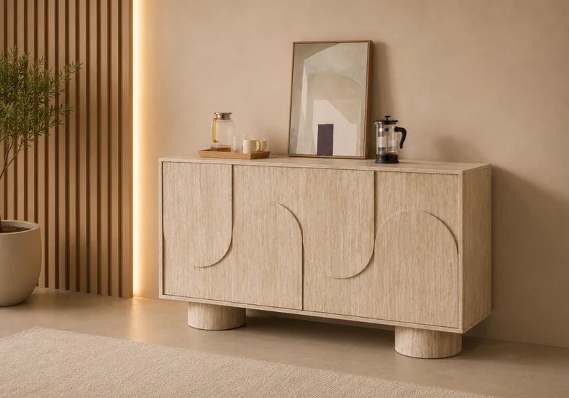 Buffet 4 portes en relief effet travertin - Arche