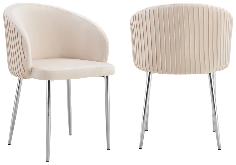 Chaise salle manger velours beige pieds chromé - Sora x2