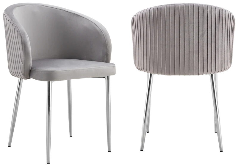 Chaise salle manger velours gris pieds chromé - Sora x2