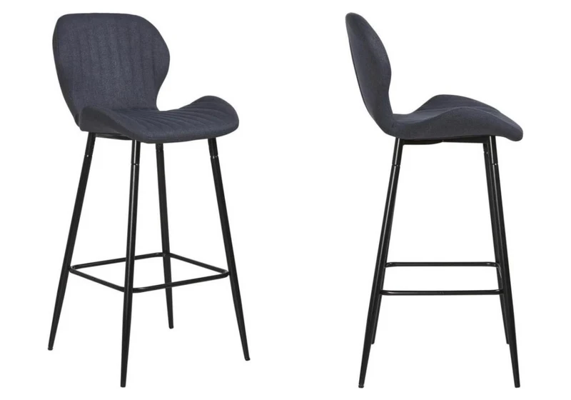 Chaise de bar velours gris pieds noir - Mona x4