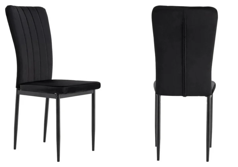 Chaise velours noir dossier haut et pieds noir - Stria x4