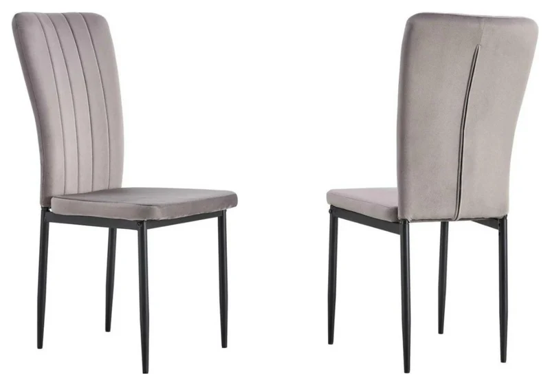Chaise velours gris dossier haut et pieds noir - Stria x4