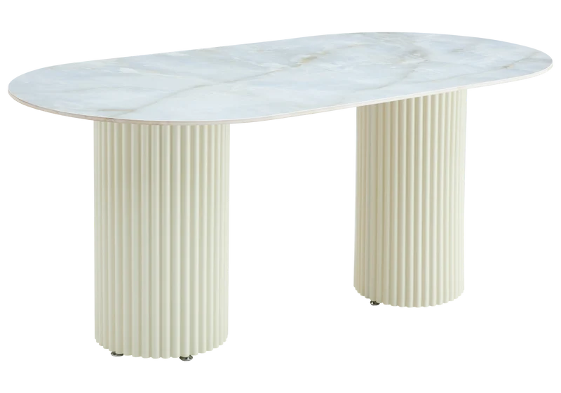 Table à manger ovale marbre onyx et pieds beige - Tivoli