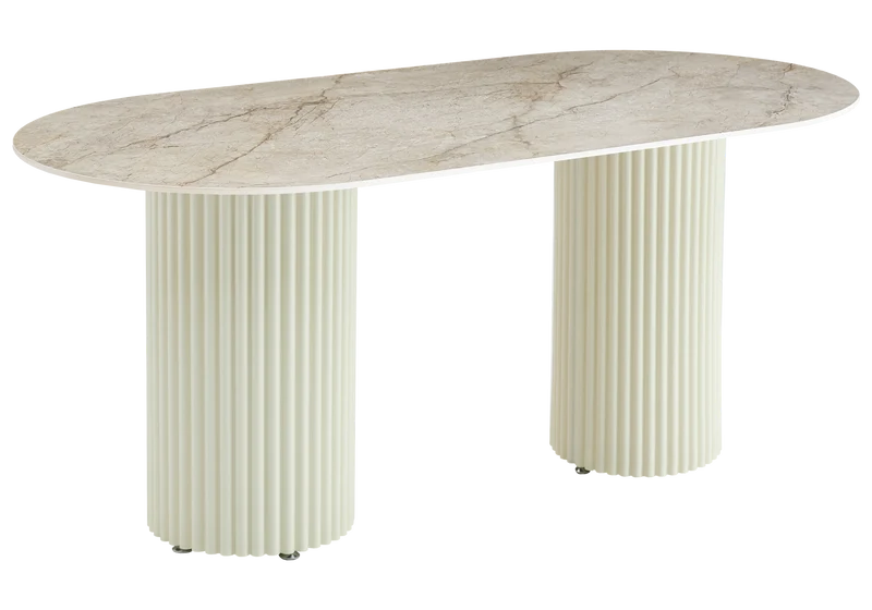 Table à manger ovale marbre brun et pieds beige - Tivoli