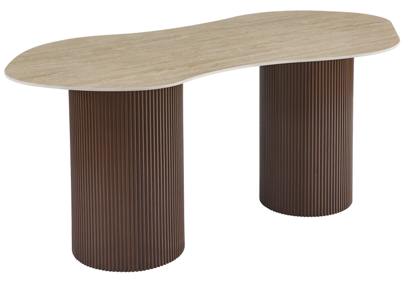 Table à manger minérale et pieds cannelés noyer - Venza