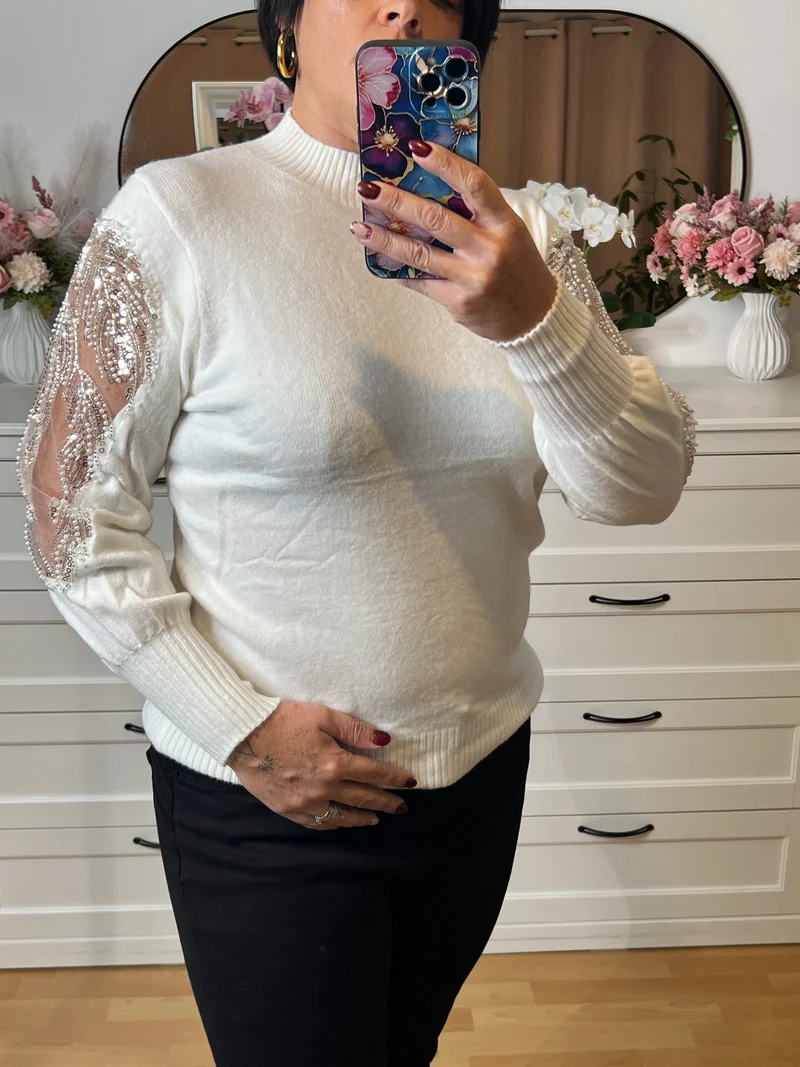 Pull en Maille Perlés aux manches