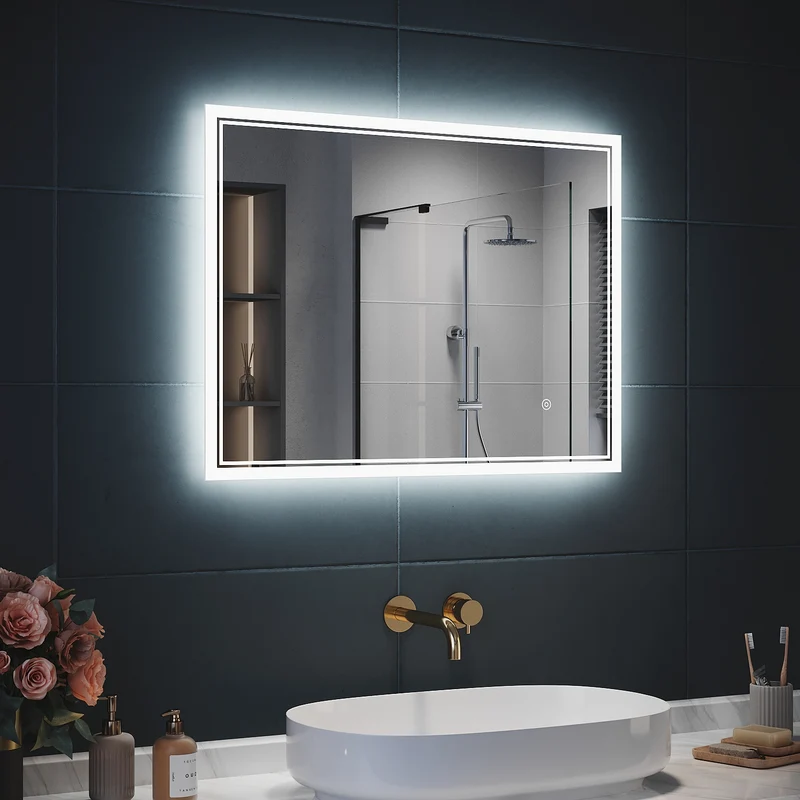 SIRHONA Miroir LED Salle de Bain avec éclairage, Miroir Lumineux Salle de Bain Anti-buée,80x60/60x100cm