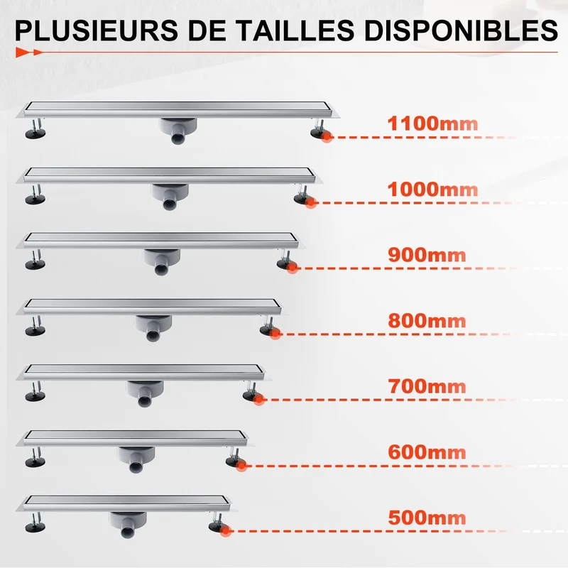 SIRHONA Caniveau Douche Italienne 60cm ~ 110cm à carreler