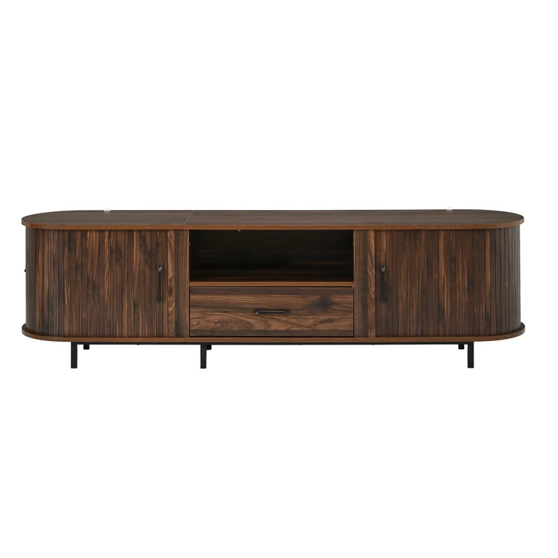 Meuble TV effet noyer style rétro à portes coulissantes 180cm RUSTICSTYLE