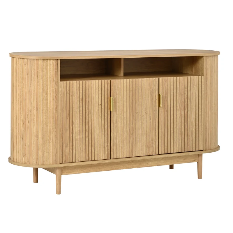 Buffet effet bois naturel, 3 portes, style moderne à relief vertical 140cm RUSTICRUGART