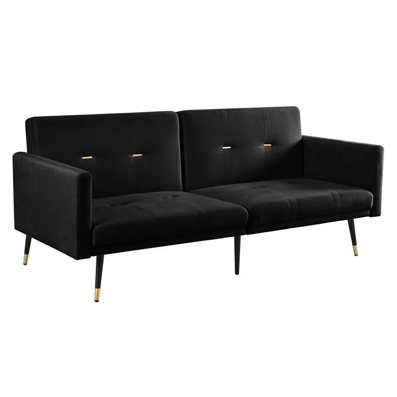 Canapé convertible 2 places en velours noir, dossiers réglables 164cm SCANDINAVIANDRESSER