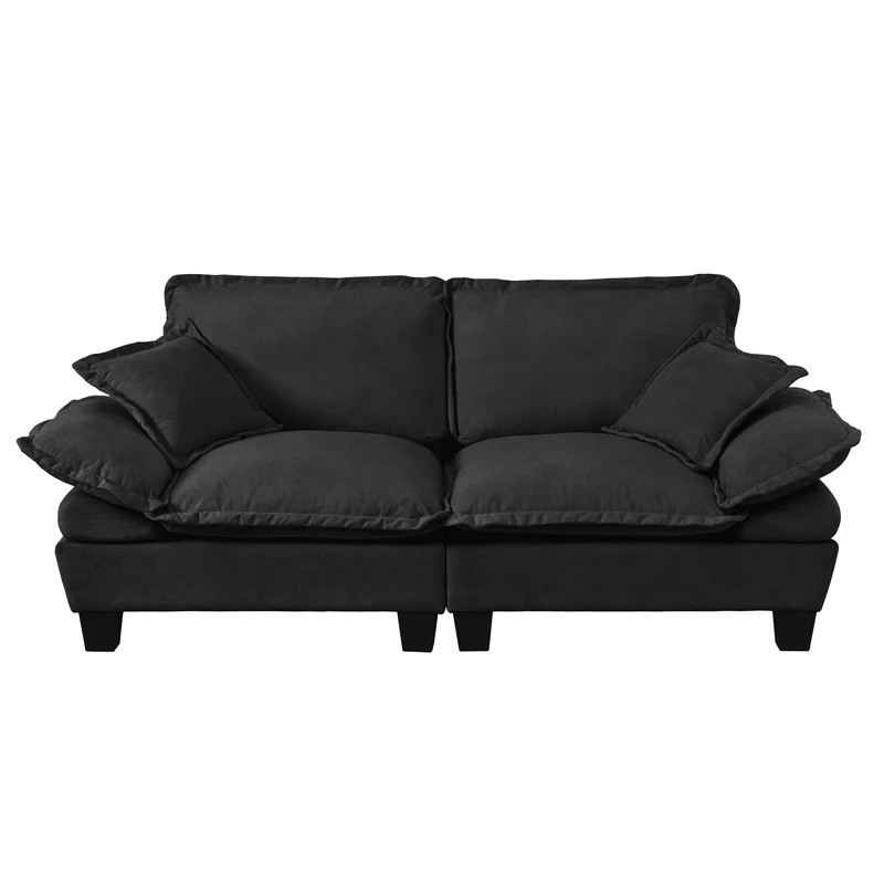 Canapé 2 places en chenille noire, style bateau 194cm SCANDINAVIANGOLDPLUS
