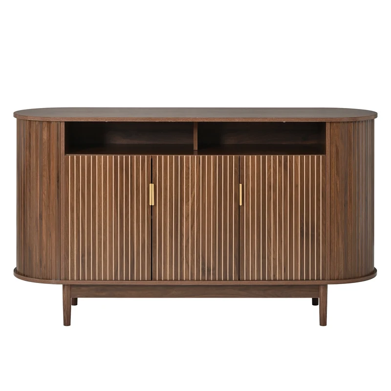 Buffet effet noyer façade rainurée à 3 portes, style vintage 140cm RUSTICPRO