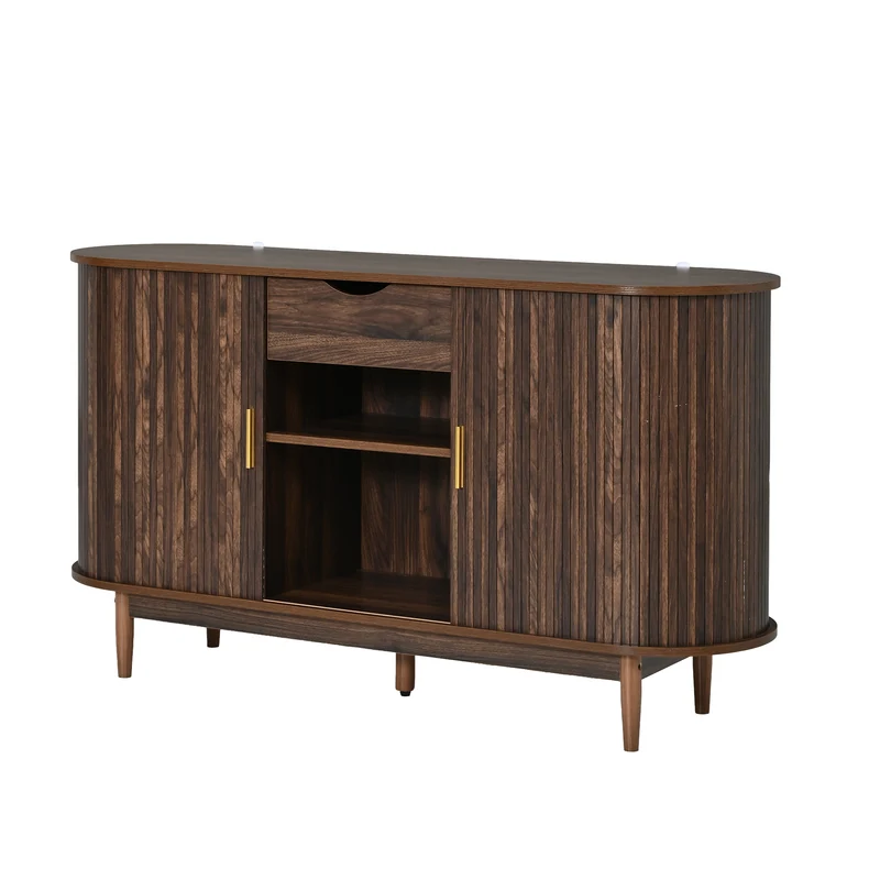 Buffet effet noyer à portes à latte et coulissantes, style vintage 140 cm RUSTICTHROW