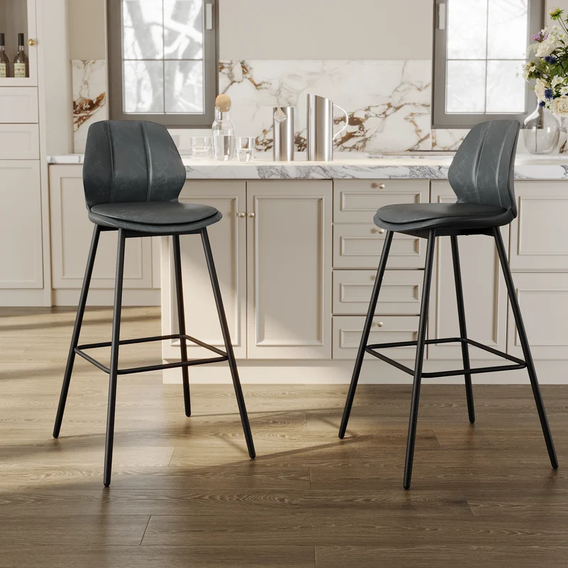 SIRHONA Lot de 2 Tabourets de Bar Chaise avec Dossier et Repose-pieds Style modern Gris siège Noire base