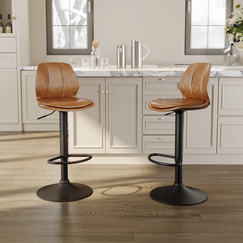 SIRHONA Lot de 2 Tabourets de Bar Chaise avec Dossier et Repose pieds Style modern Marron siège Noire base