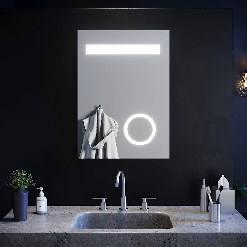 SIRHONA Miroir led 50x70 CM Miroir de salle de bains avec éclairage LED Miroir Cosmétiques Mural Lumière Illumination avec Prise Rasoir Bouton de commutation
