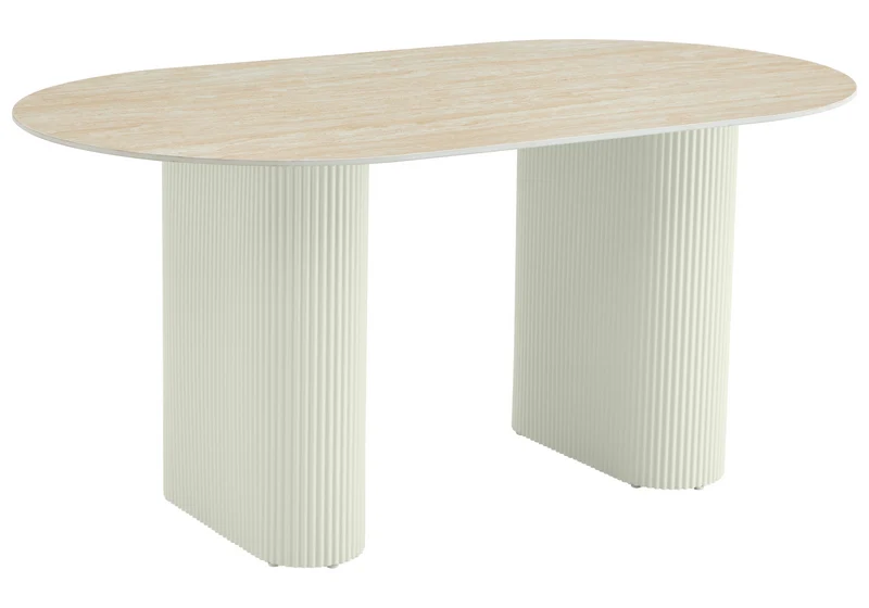 Table à manger ovale travertin et pieds beige - Serena