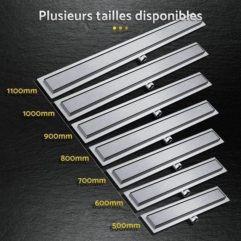 SIRHONA Caniveau de douche italienne 70-100 cm en acier inoxydable avec grille
